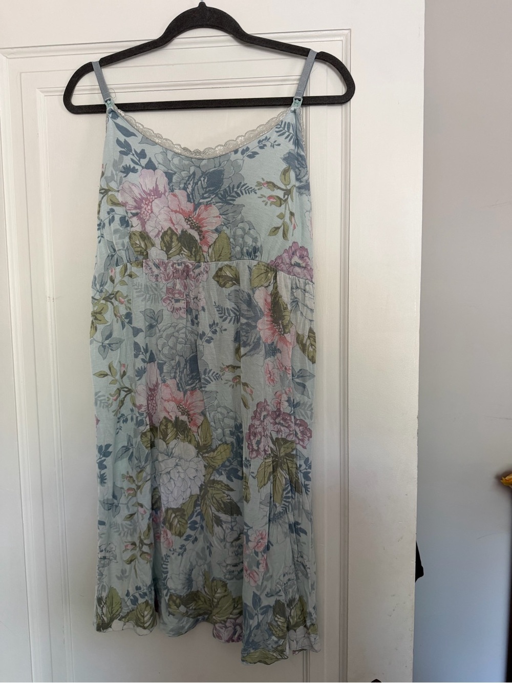 Motherhood Maternity Nursing Light Blue Floral Slip Nightgown with Lace Trim